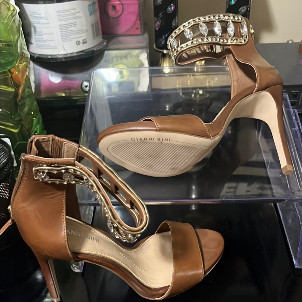 Gianni Bini Brown Chain Embellished Heels